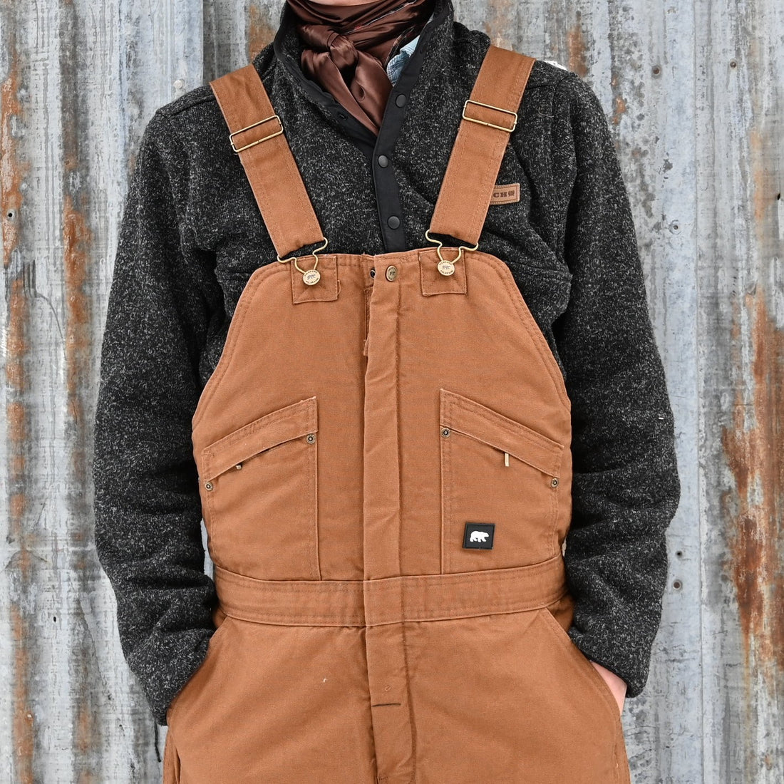 Key Ind Insulated Bib Overall in Saddle view of bibs