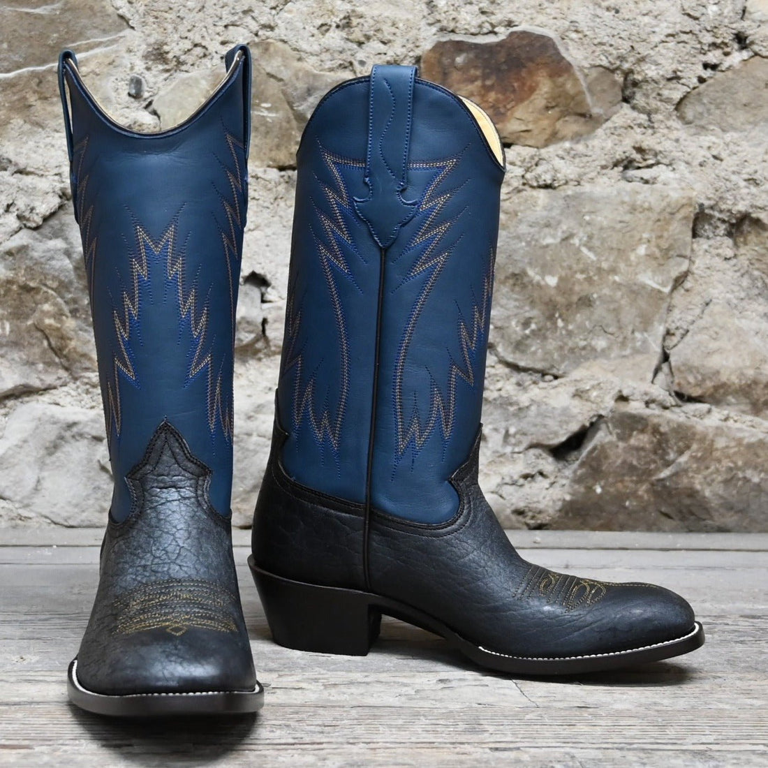 Nutted Calf Tobacco Bison Boot on Custom "Cowboy" Last view of front and side
