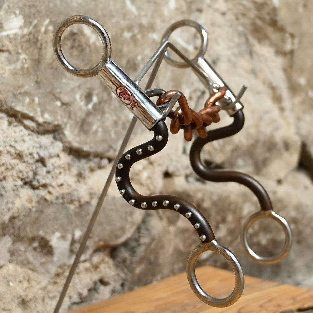 Tom Balding Short S Chain Bit with stainless and brown finish shanks and loose chain mouthpiece.