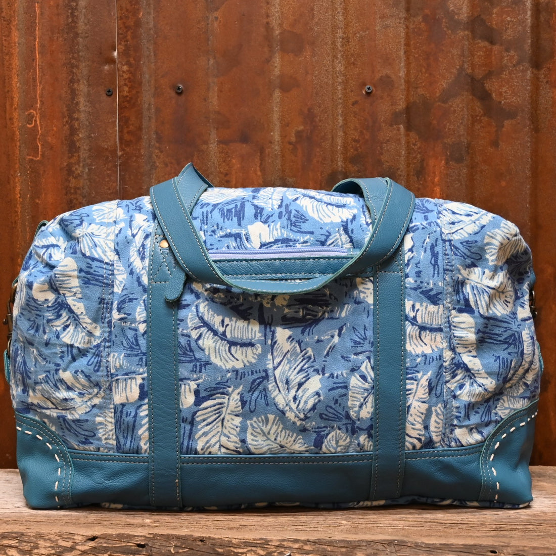 Myra Pinadora Traveller Bag in Blue Leather and Cotton view of bag