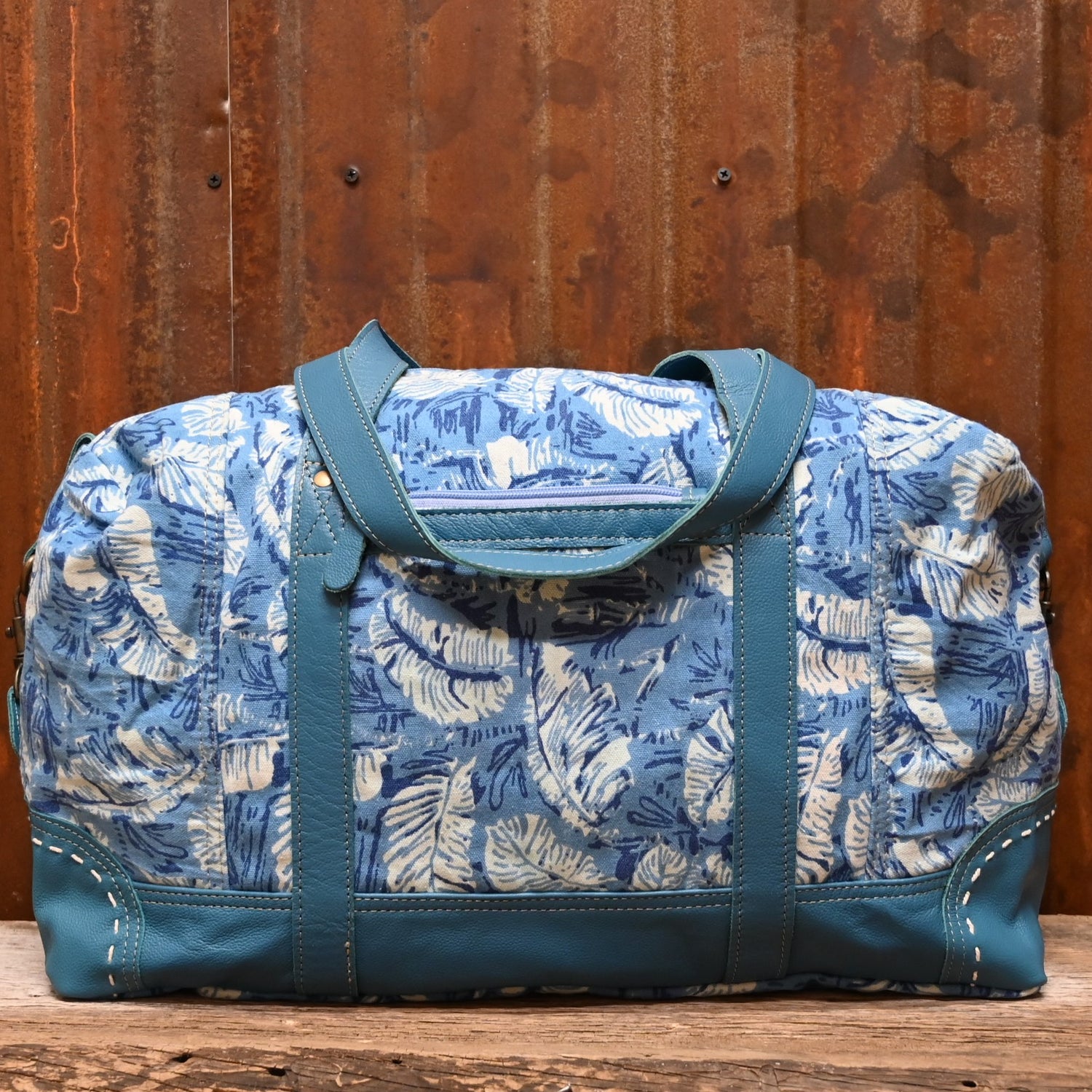 Myra Pinadora Traveller Bag in Blue Leather and Cotton view of bag