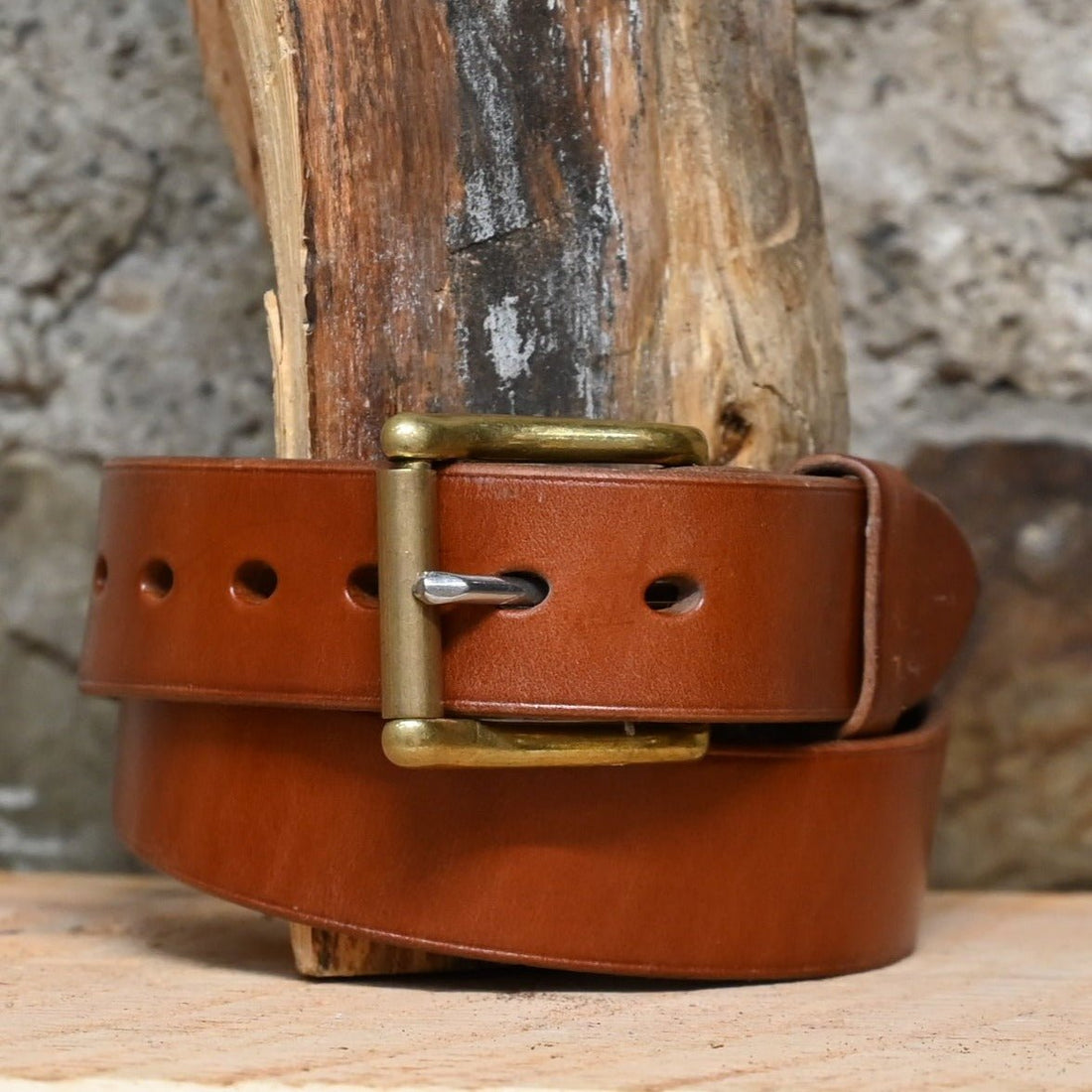 1 1/2&quot; Unlined Belt Tan- Longer Buckle view of belt