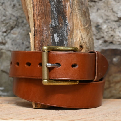 1 1/2&quot; Unlined Belt Tan- Longer Buckle view of belt