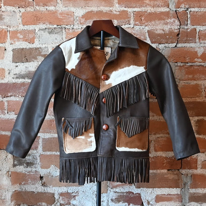 Southbay Leather kids leather jacket with hair-on hide trim, combo leather and hair-on design