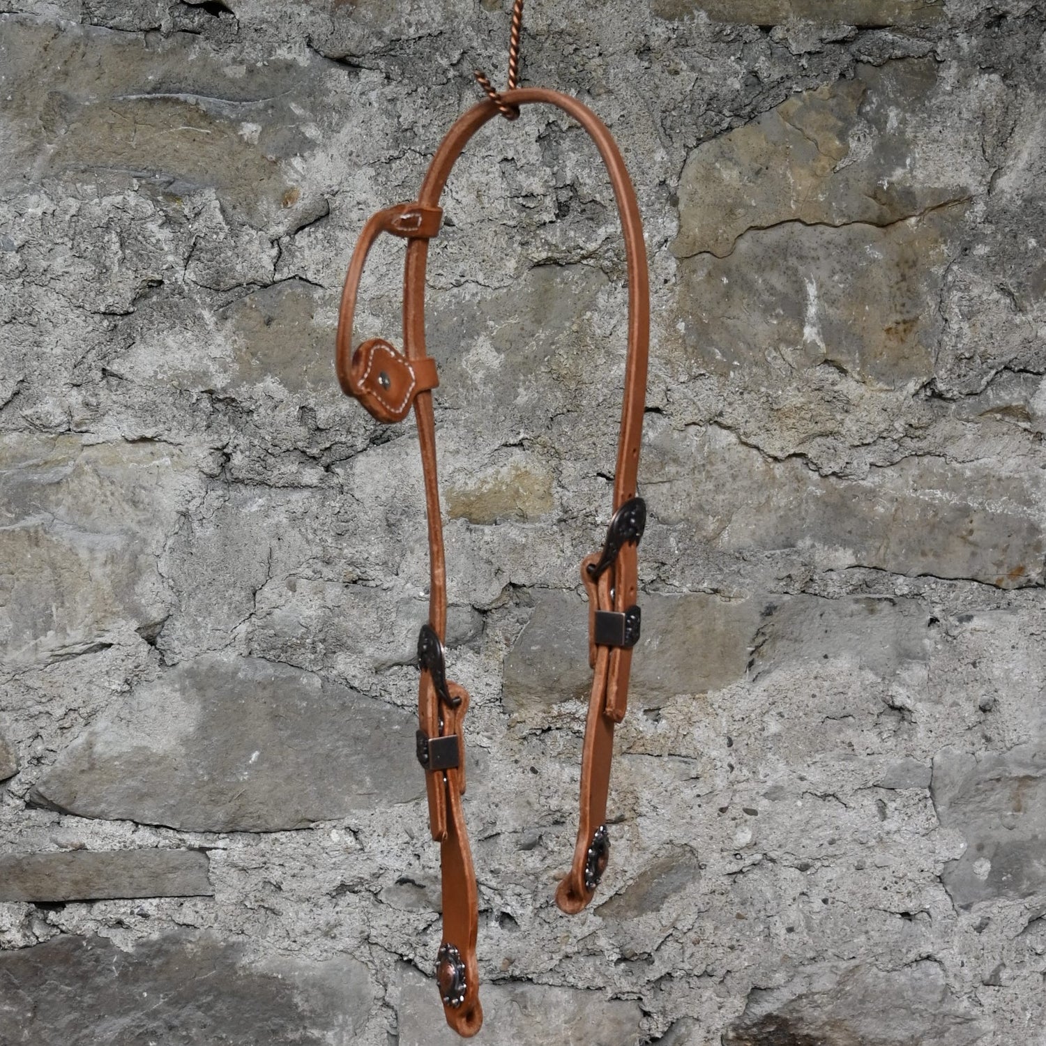 Headstall with Copper Berry Concho alternate view of headstall