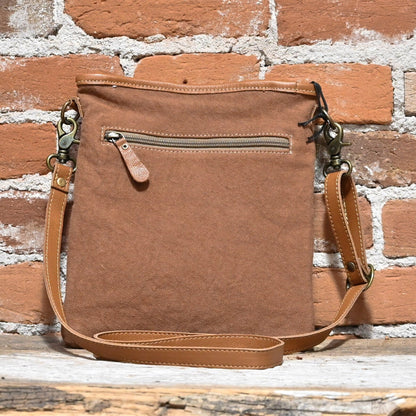 Myra Dakota Plains Hair on and Canvas Cross Body Bag with Criss Cross Accents view of back