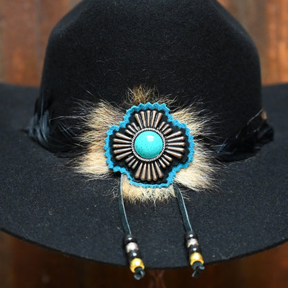 View of detail of hat