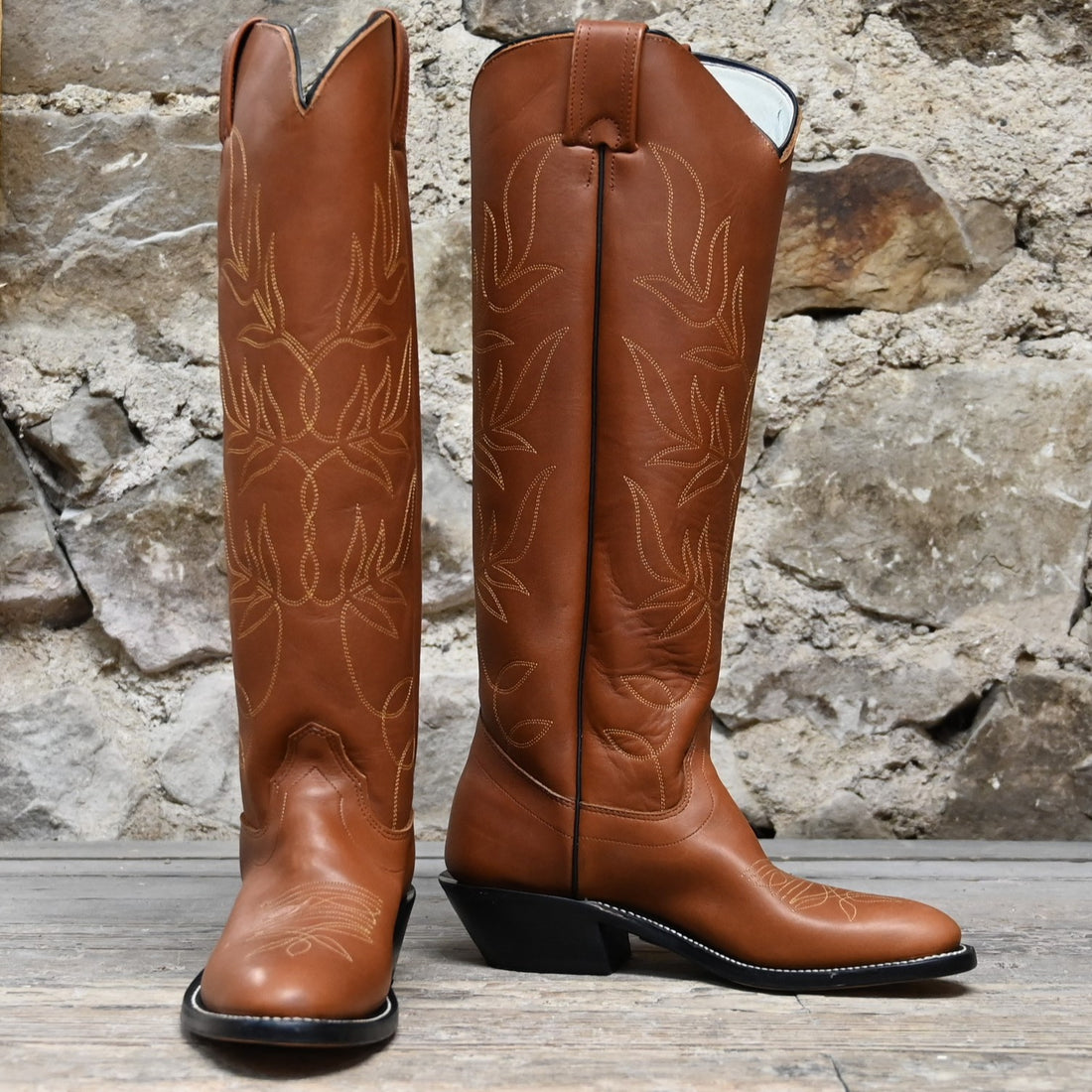 17&quot; Tall Leather Polo Style Boot W/Brown Mule Vamp view of front and side