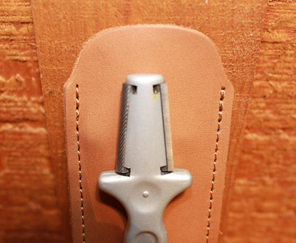 Carbide Insert Sharpener in Leather Wallet close up view