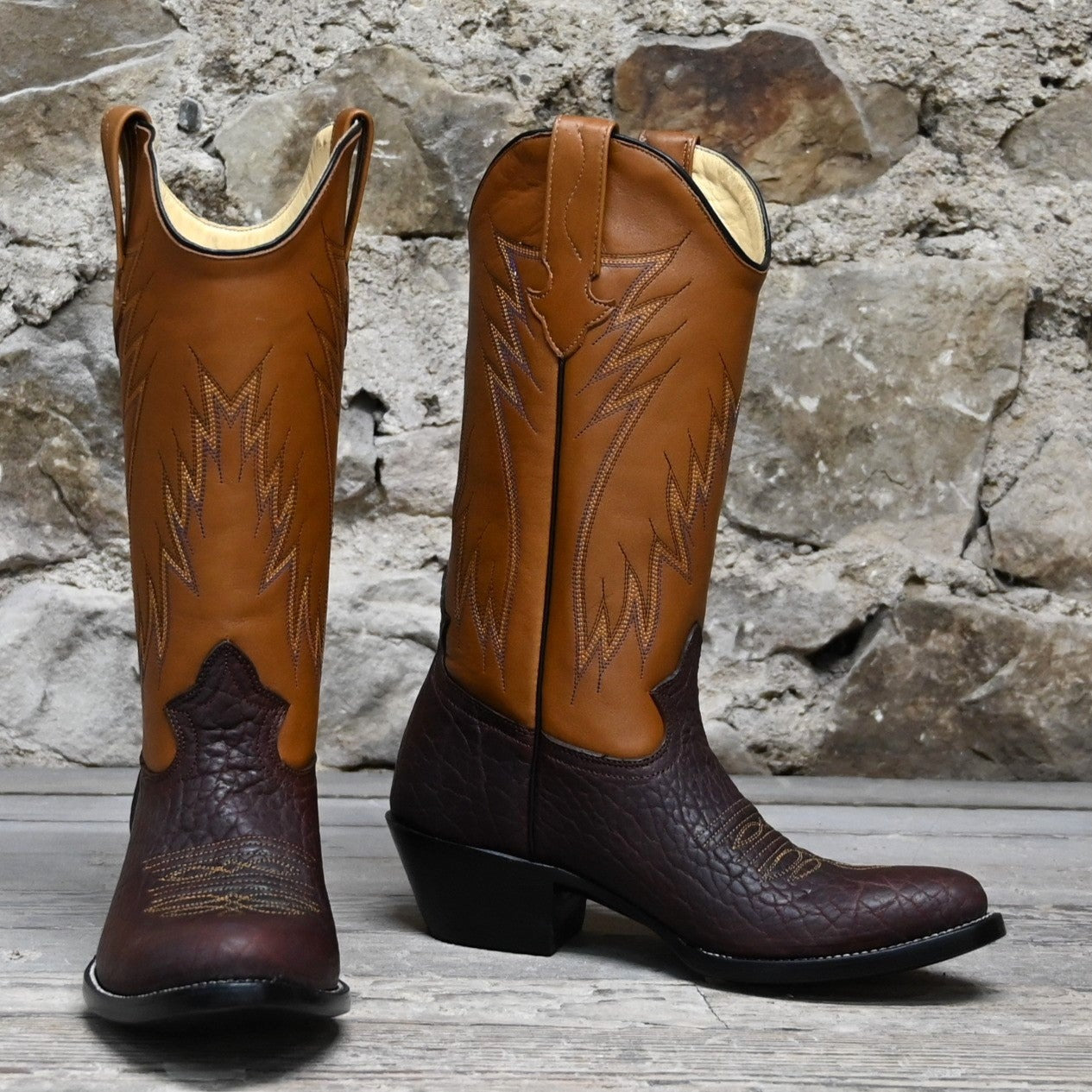 Nutted Calf Cognac Bison Boot on Custom &quot;Duke&quot; Last view of front and side