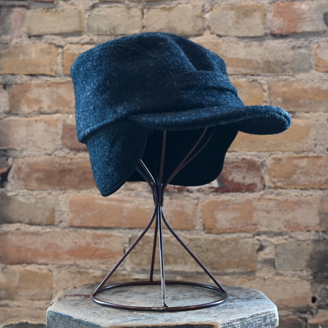 View of front of hat with flap down