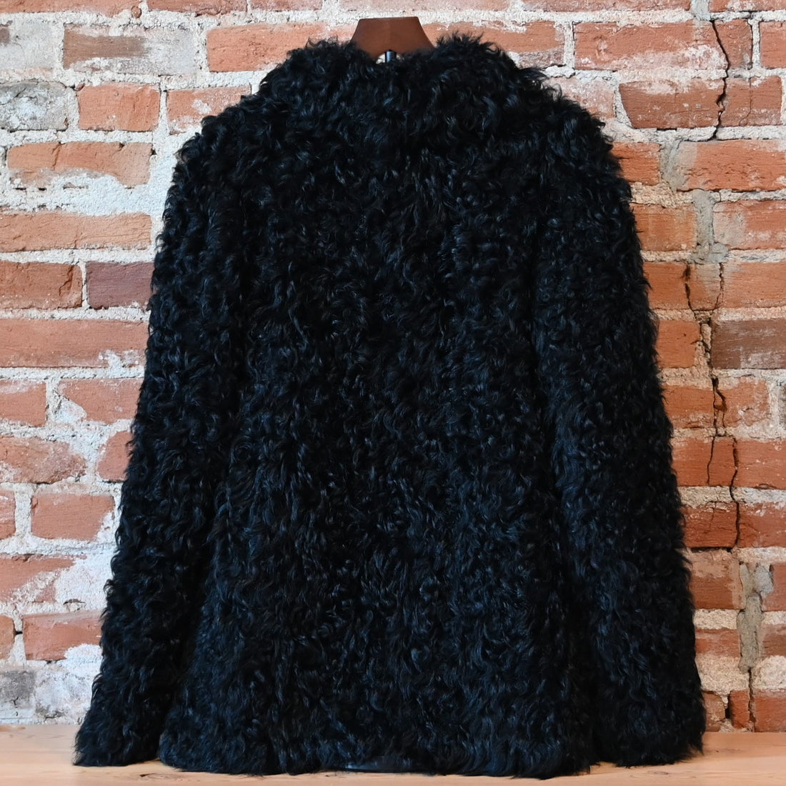 Morris Kaye black Kalgon lamb fur jacket with four front closures and two front pockets size medium