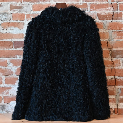 Morris Kaye black Kalgon lamb fur jacket with four front closures and two front pockets size medium