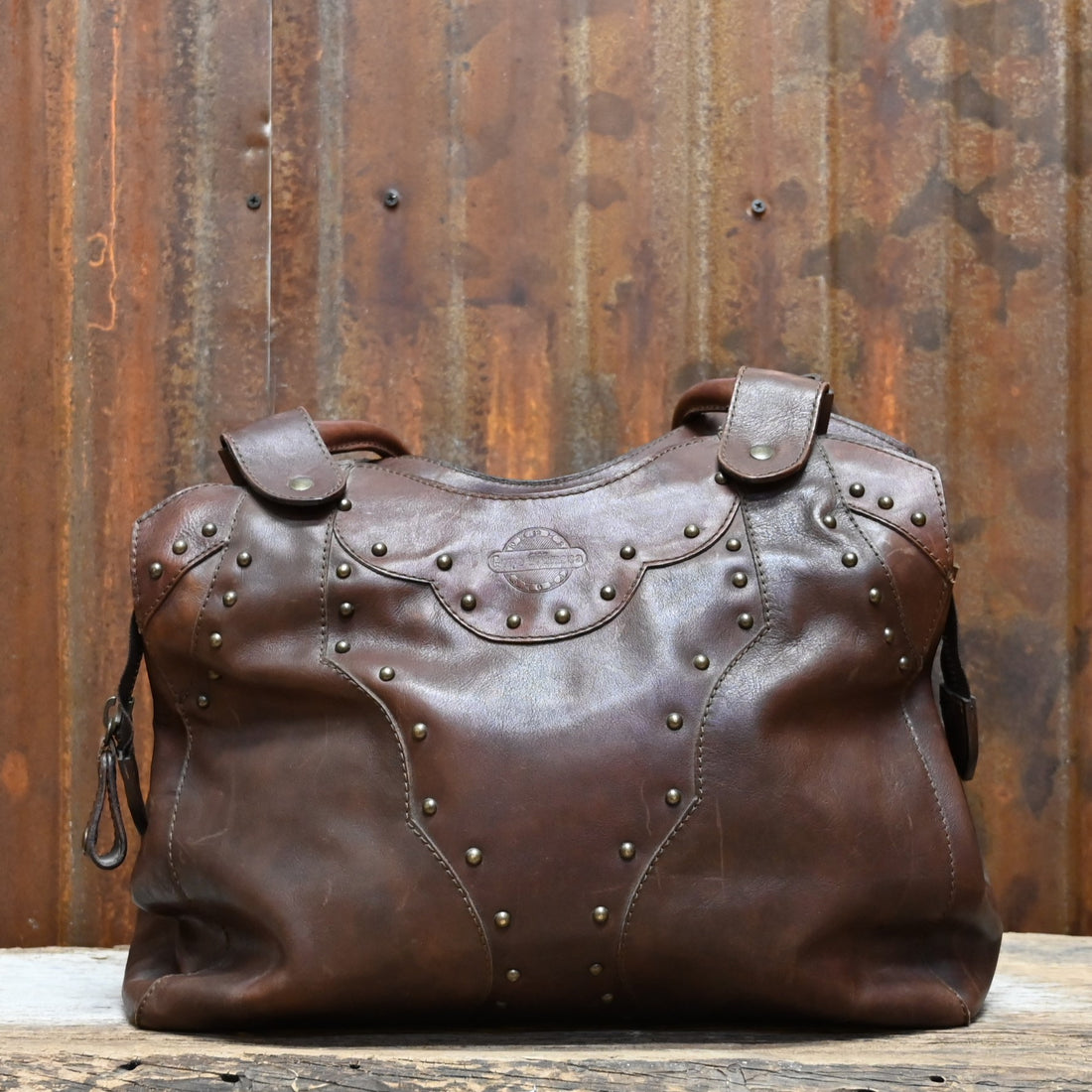 Shoulder Bag in Cowhide with cotton Fabric view of front