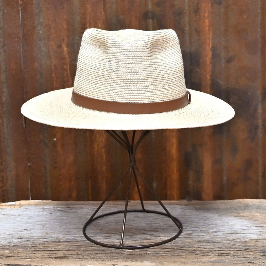 Guatemalan Fine Palm Fedora, 3" Brim, With Leather Band. Tear Drop Crease. view of hat