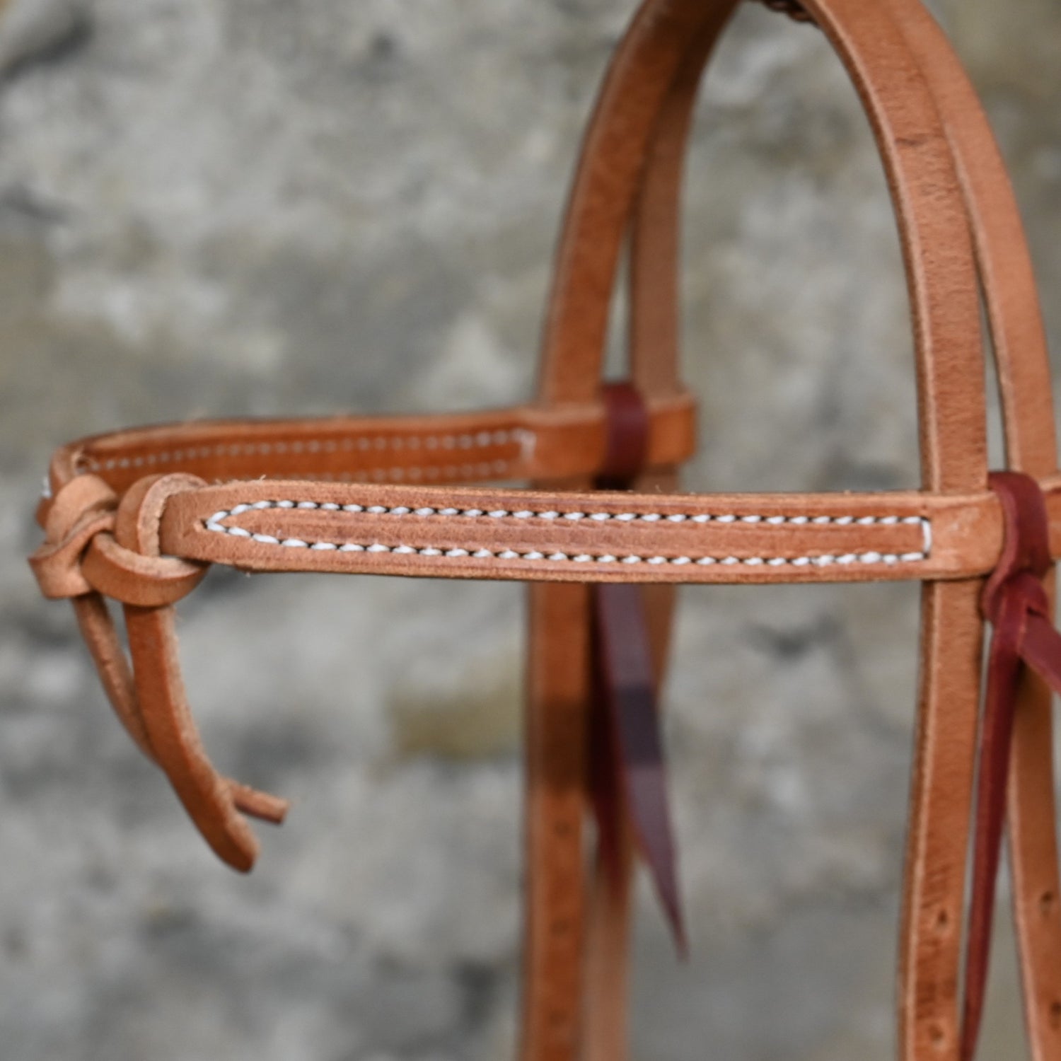 Knotted Browband Headstall with Stainless Steel Quick Change Buckles view of headstall close up
