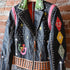 Double D Ranch Atomic Ranch bronco brown biker jacket with fringe, studs, crystals, and starburst embroidery