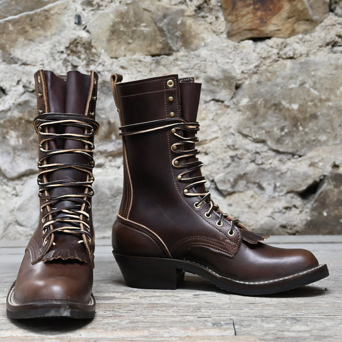 Nicks Rancher Boot in Chrome-Tanned Brown Heritage Leather view of front and side