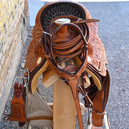 View of breast collar on saddle