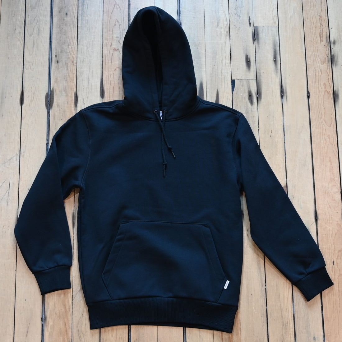 Black Filson Prospector Hoodie with drawcord hood, kangaroo pocket, and rib-knit cuffs