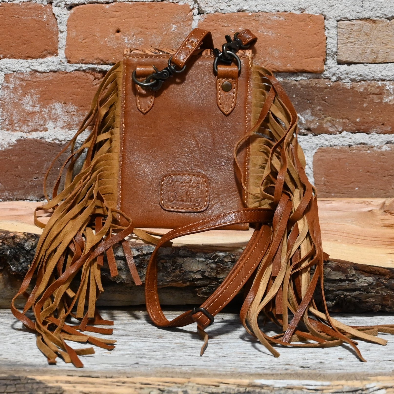 American Darling Tooled Crossbody with Fringe view of back
