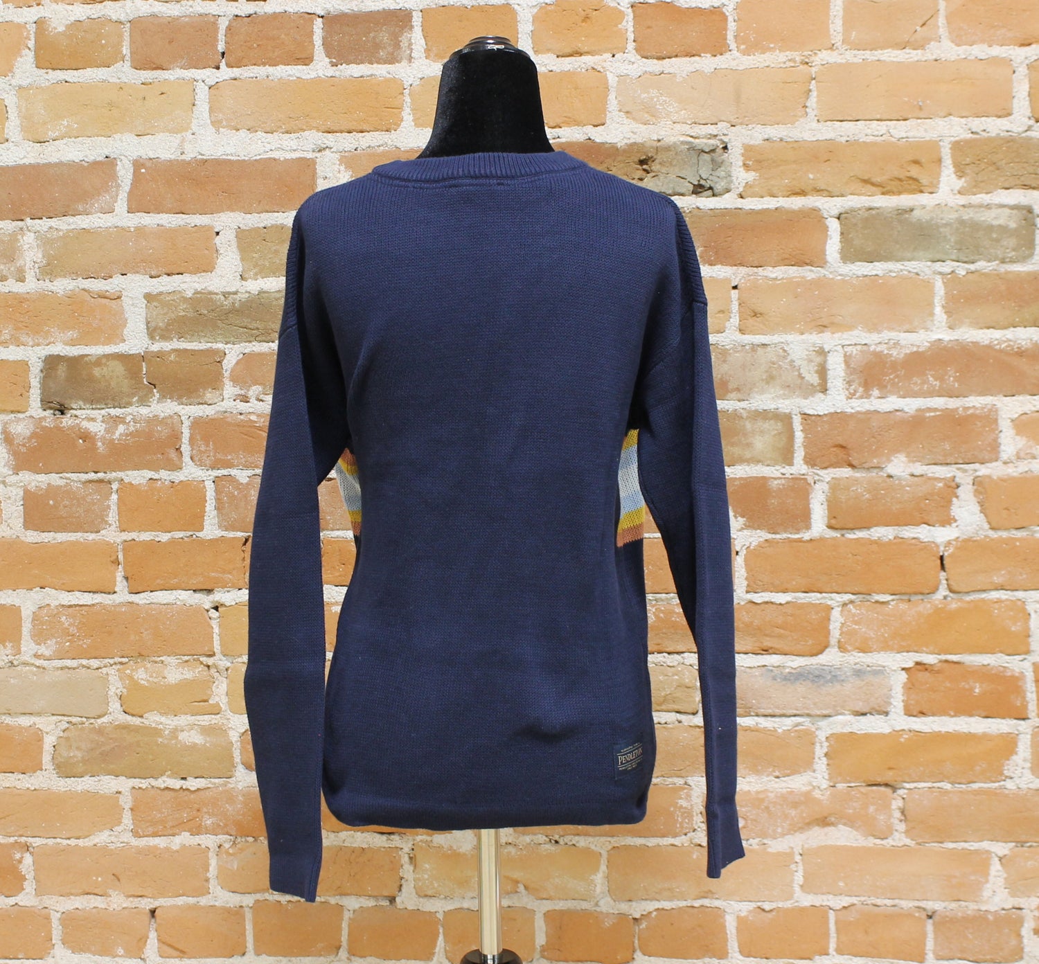 Ladies Pendleton Cotton Graphic Sweater in Dark Blue Harding view of back