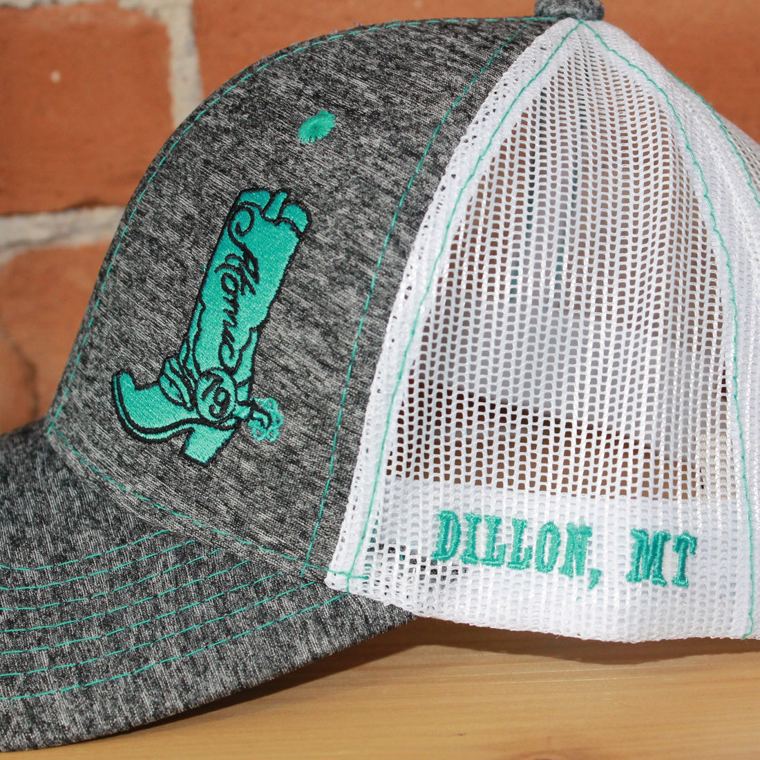 Atomic 79 Heather Grey Ball Cap W/White Mesh and Turquoise Stitching view of side