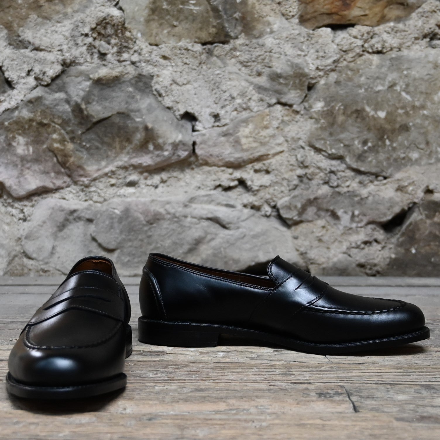 Randolph Slip On Penny Loafer In Black view of front and side
