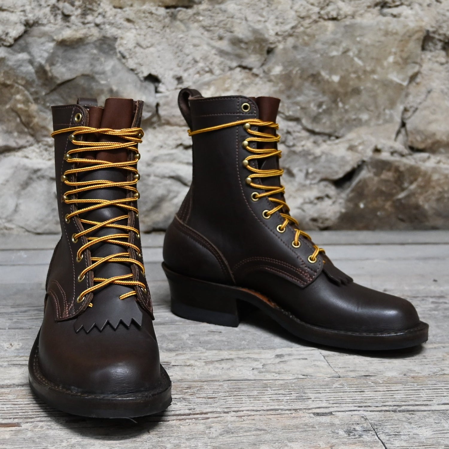 Nicks Leather Ranger Boot In Walnut view of front and side