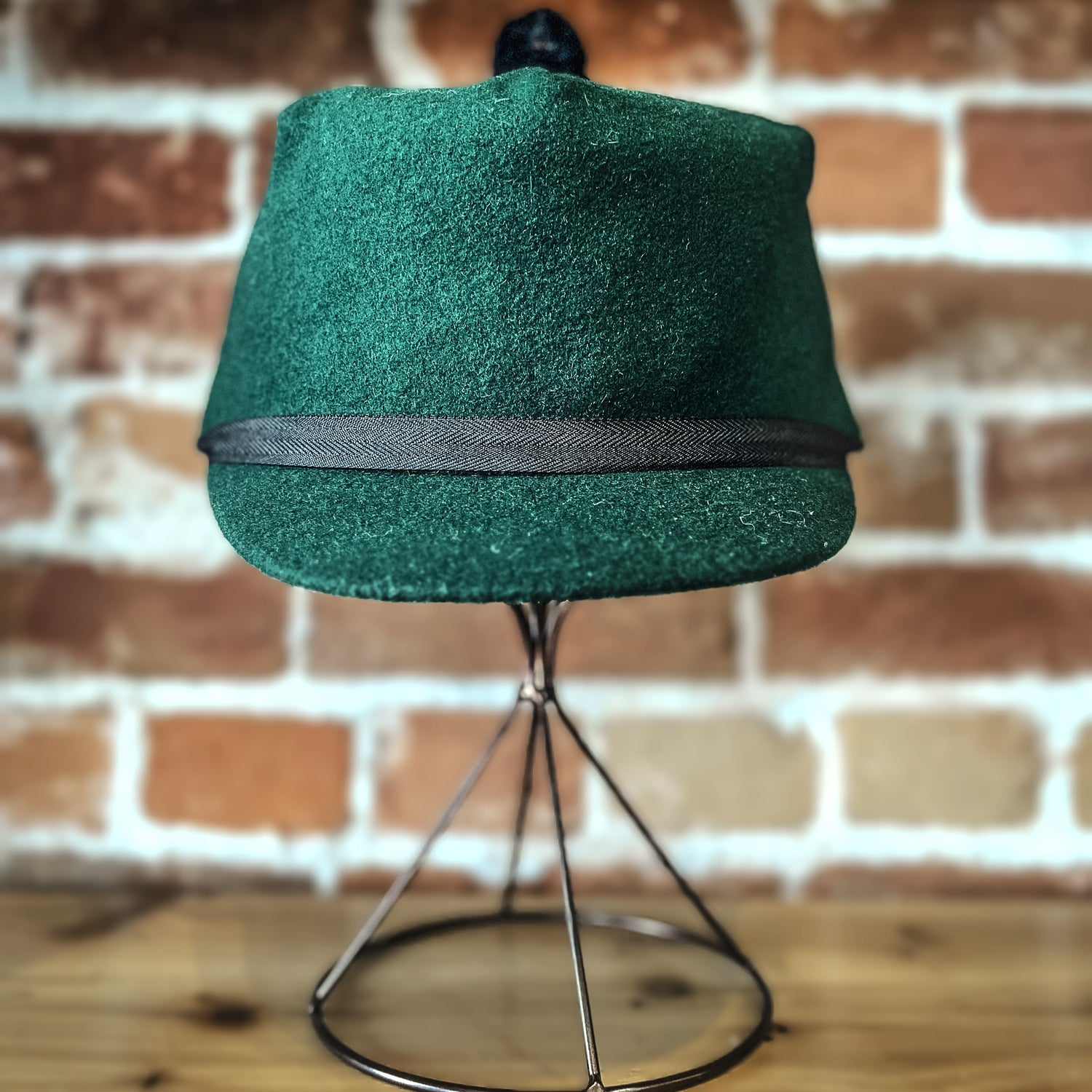 Solid Green Wool Blend Melton Stockman Cap view of cap
