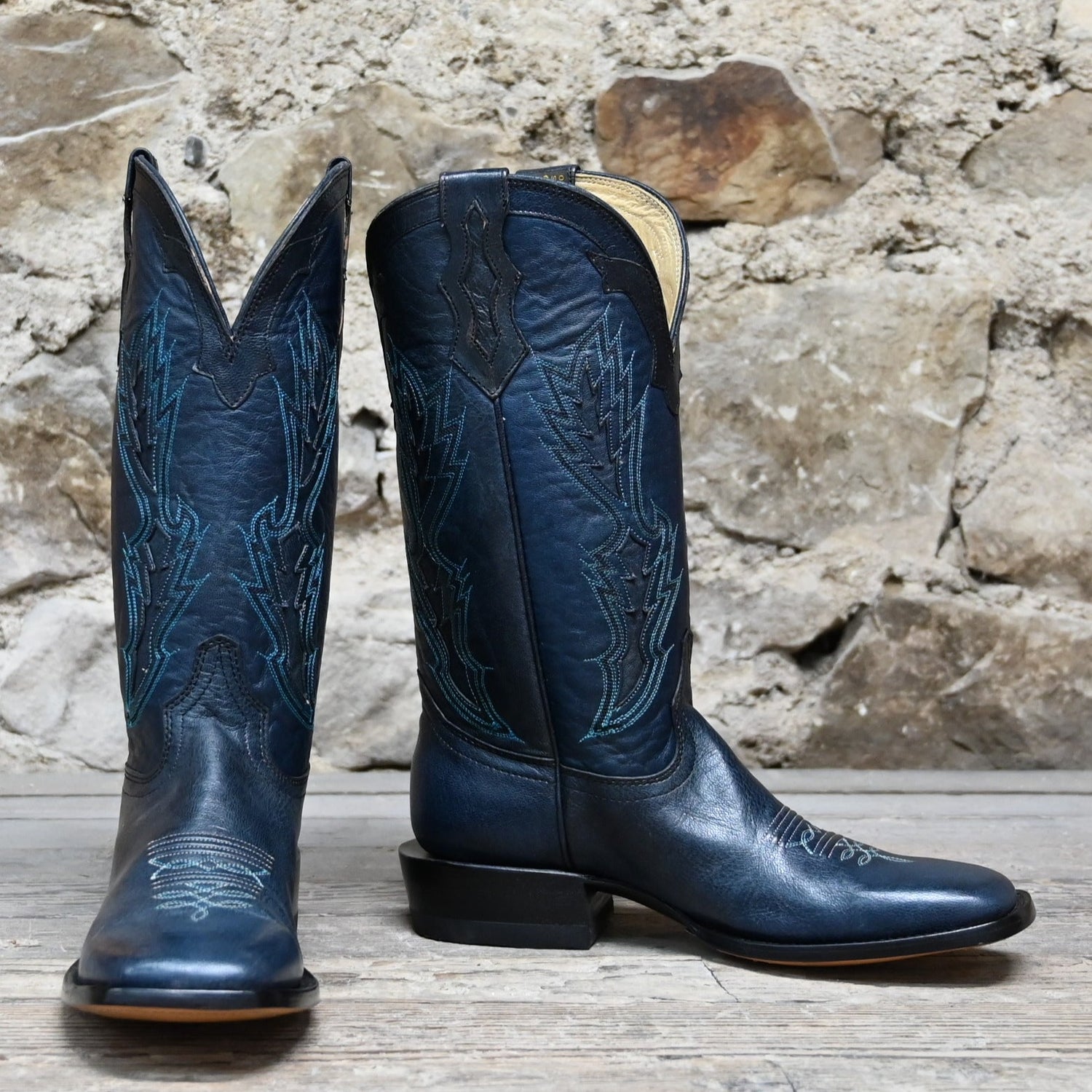 Ladies 13&quot; Leather Boot In Blue Calf view of front and side