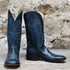 Ladies 13" Leather Boot In Blue Calf view of front and side