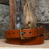 1 1/4" Unlined Belt Tan- longer buckle view of belt and buckle
