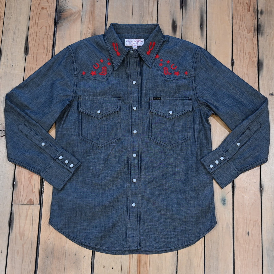Filson Ladies Embroidered Western Shirt Black Chambray