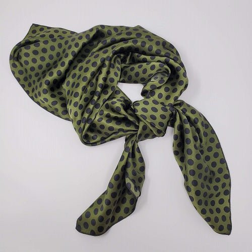 Cowboy Images Charmeuse 3/8" Black Dot on Olive view of wild rag