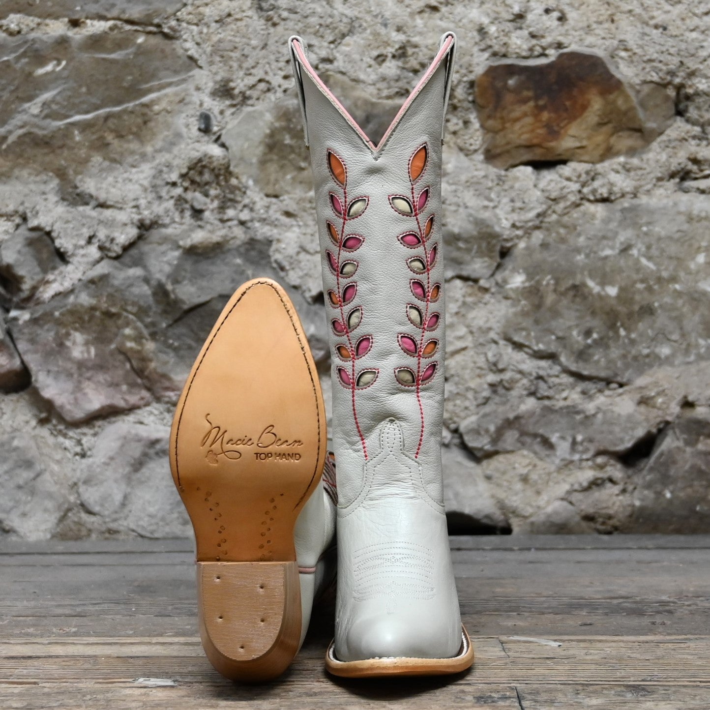 Macie Bean Ladies Boot Cream Hot Shot in Almond with Citrus Inlay view of bottom