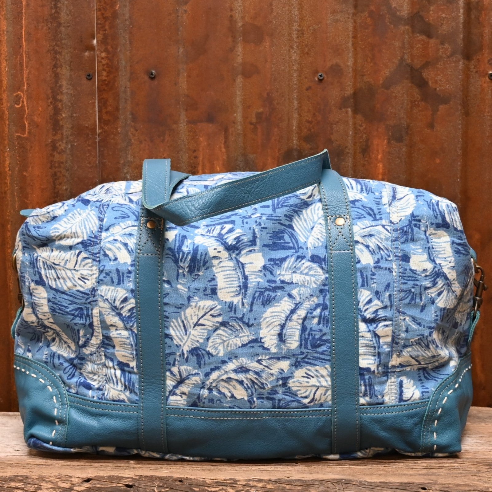 Myra Pinadora Traveller Bag in Blue Leather and Cotton view of bag