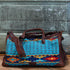American Darling Blue Saddle Blanket Duffel Bag with genuine leather trim and multicolor Southwestern pattern