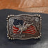 Nocona youth rectangle bull rider and USA flag belt buckle with rope edge border