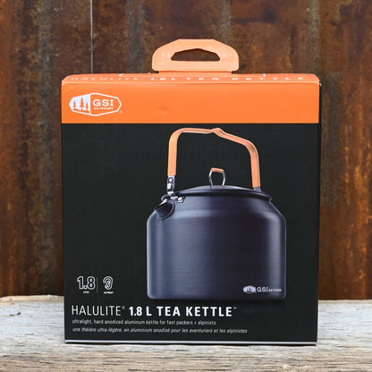 GSI Halulite Tea Kettle 1.8 qt hard-anodized aluminum with folding handle and pour spout