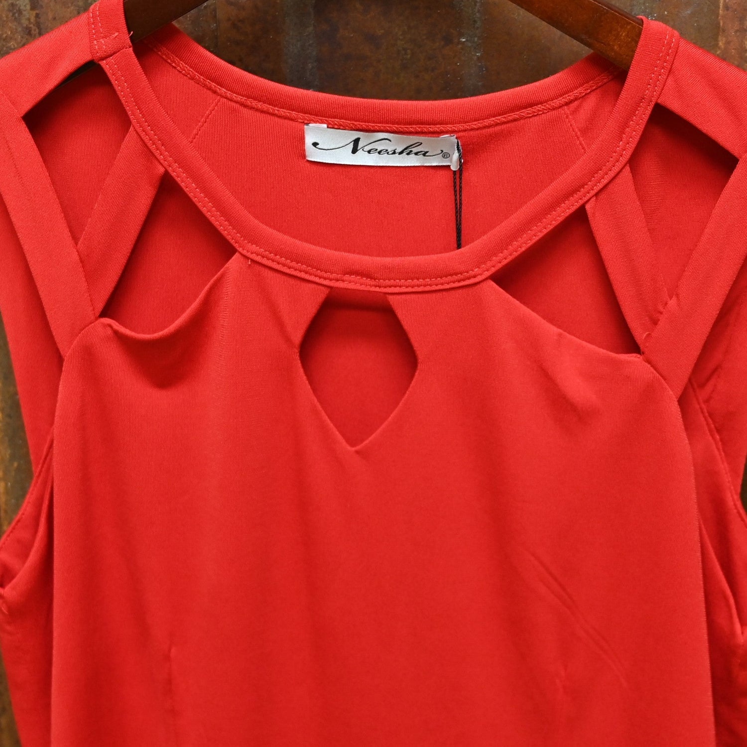 Cut Out Neckline Fit and Flare Dress-Red view of detail