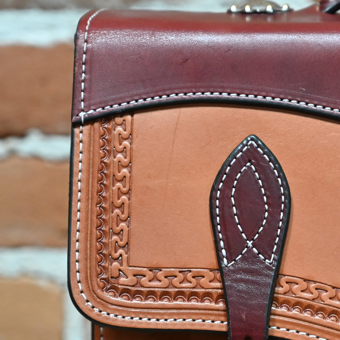 Tooled Leather Briefcase view of close up