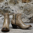 Ladies Bone Colored Leather Bootie W/Chording and Studs view of front and side