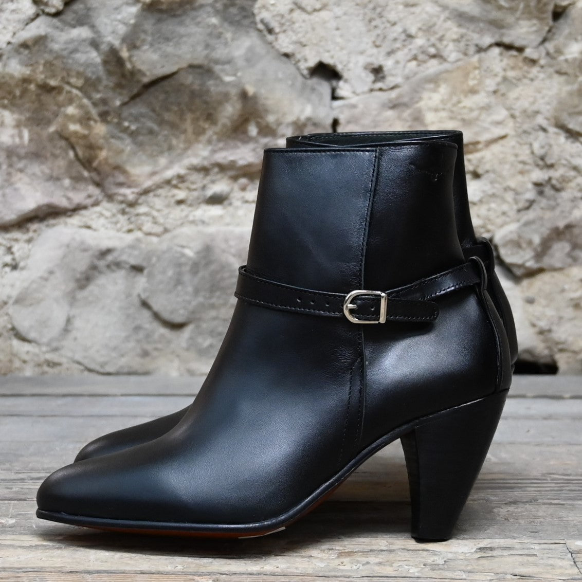 Ladies Cabarita Boot W/High Heel Adj Ankle Strap In Black
