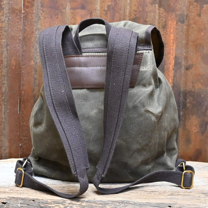 Knapsack in Waxed Canvas view of back