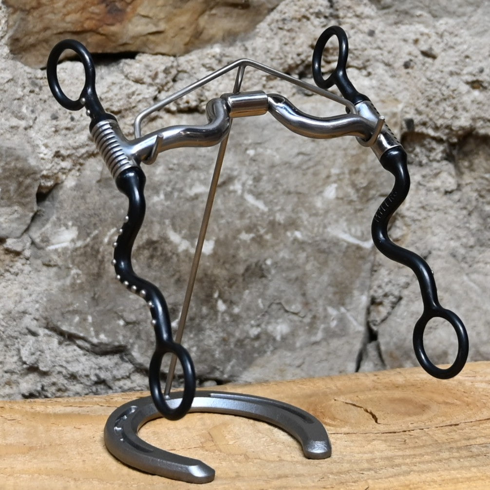 Myler Black Steel Seven Shank bit with MB 43LP narrow low-ported barrel mouthpiece and copper inlay