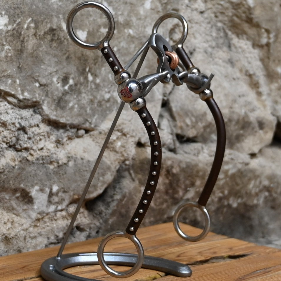 Tom Balding Long Ballhinge Double Cross bit with stainless shank and brass dot detailing.