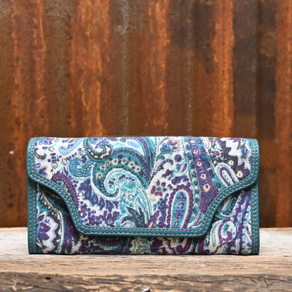 Myra Daminga Wallet in Blue Paisley view of front