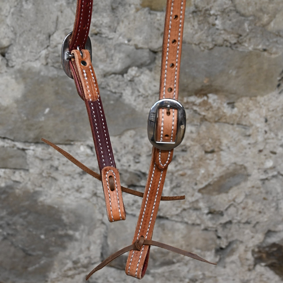 Berlin Custom Leather Double Stitched Sliding Ear Headstall view of buckles