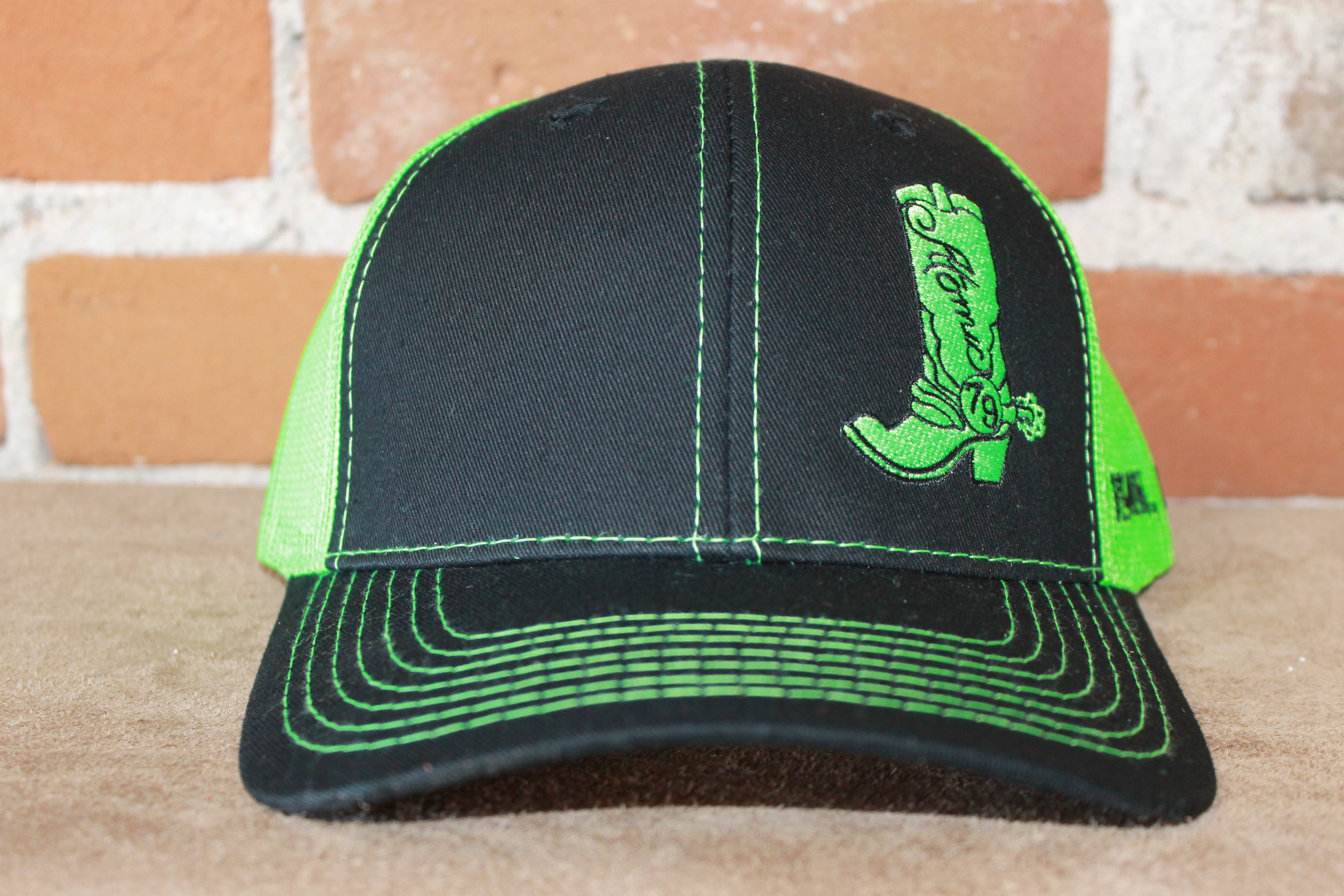 Atomic 79 Boot Black Shoot/Neon Green Mesh Cap Standard Size front view of hat